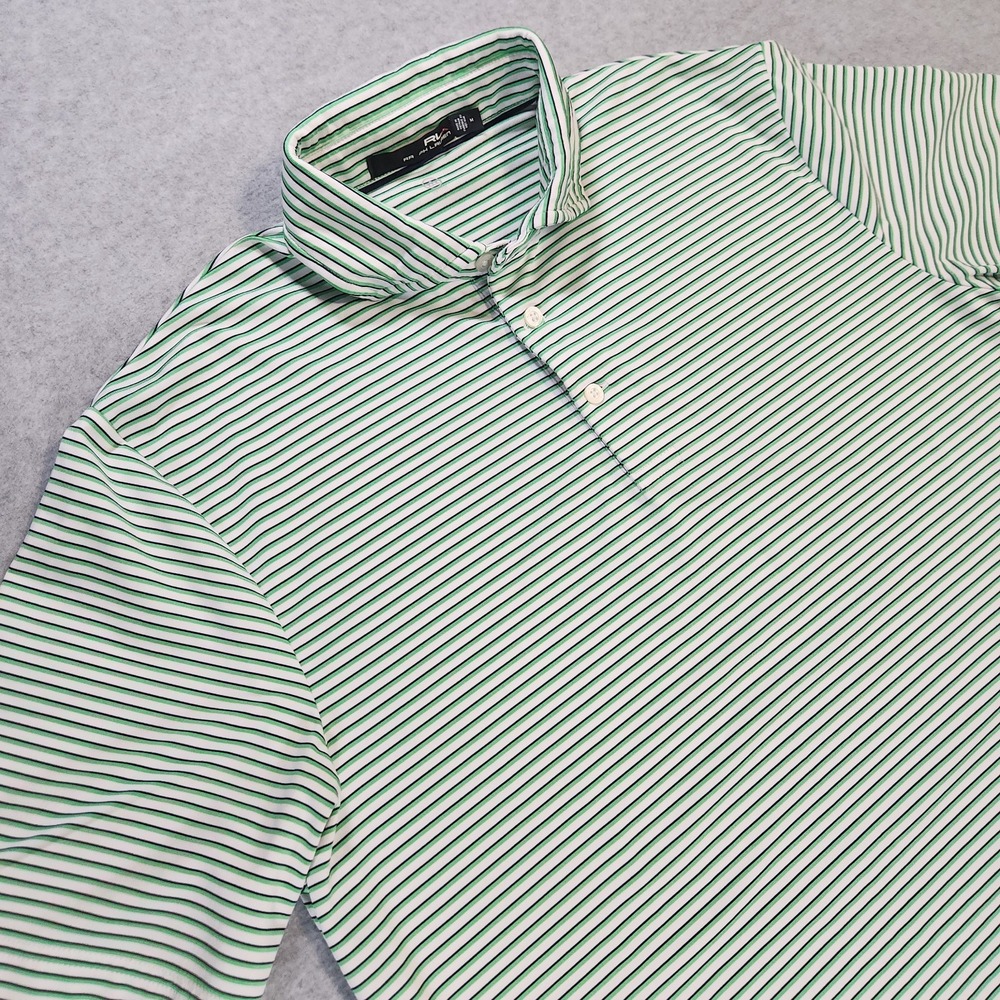 RLX Ralph Lauren Men's Large Golf Polo Mint Green White Stripe Performance Shirt